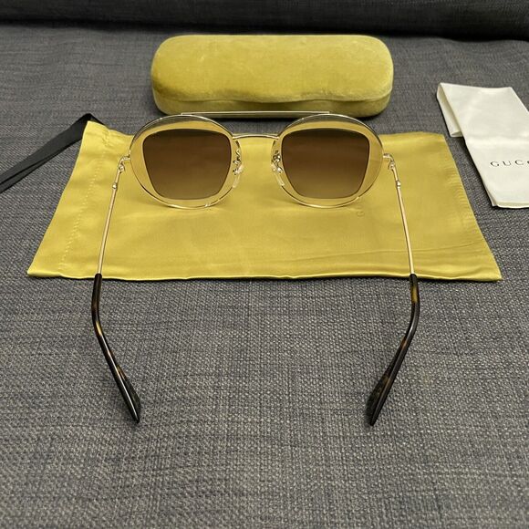 NWT Gucci Round Frame Sylvie Web Sunglasses GG0105S Gold - Picture 4 of 9